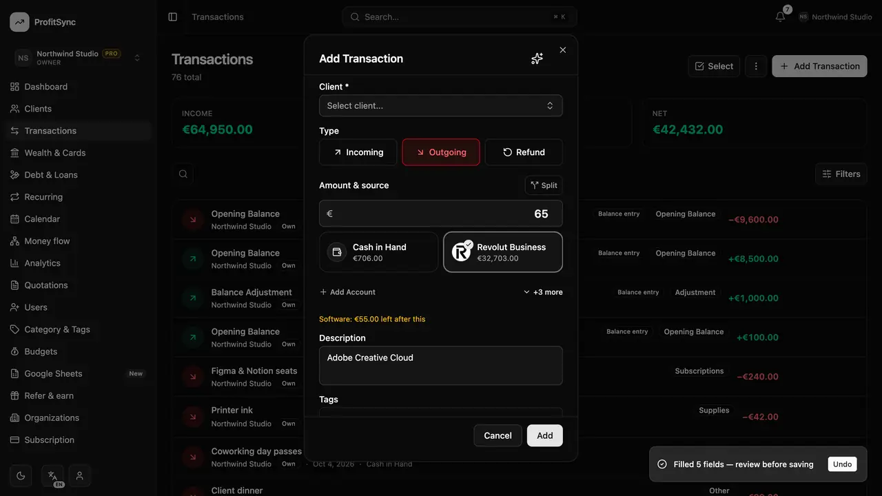 AI quick add — step 3: Check the suggestion
