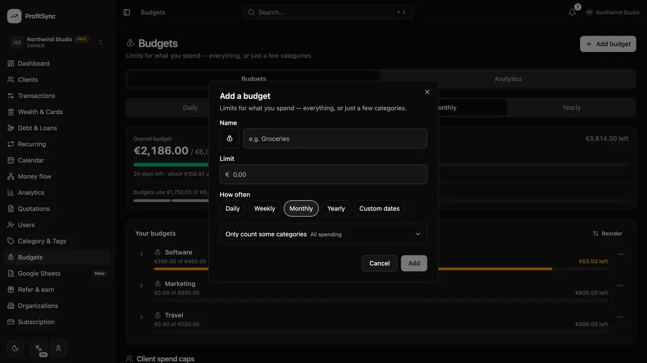 Budgets — step 2: Add a budget