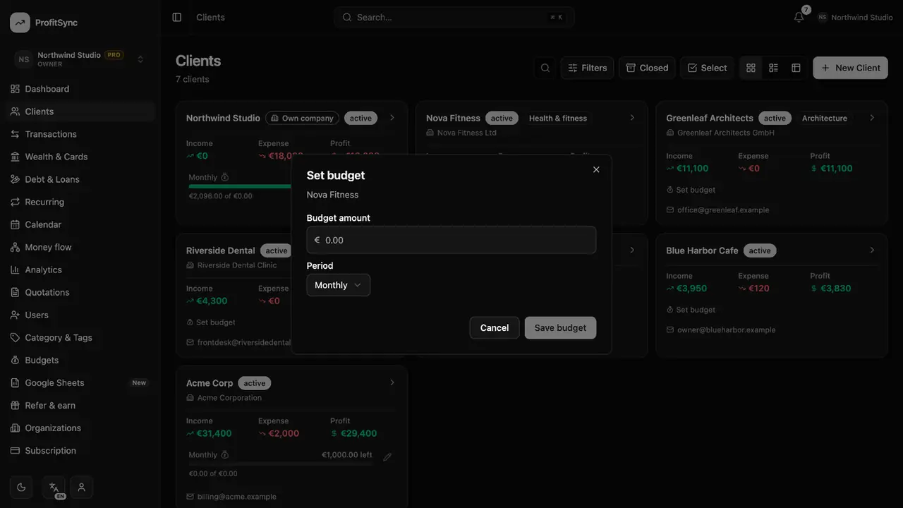 Clients — step 4: Set a spend cap