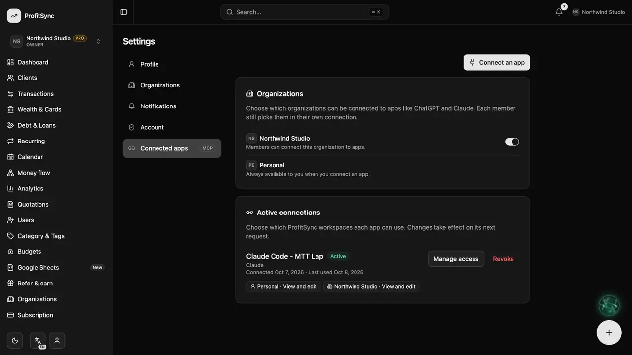 Connect ChatGPT & Claude — step 1: Open Connected apps