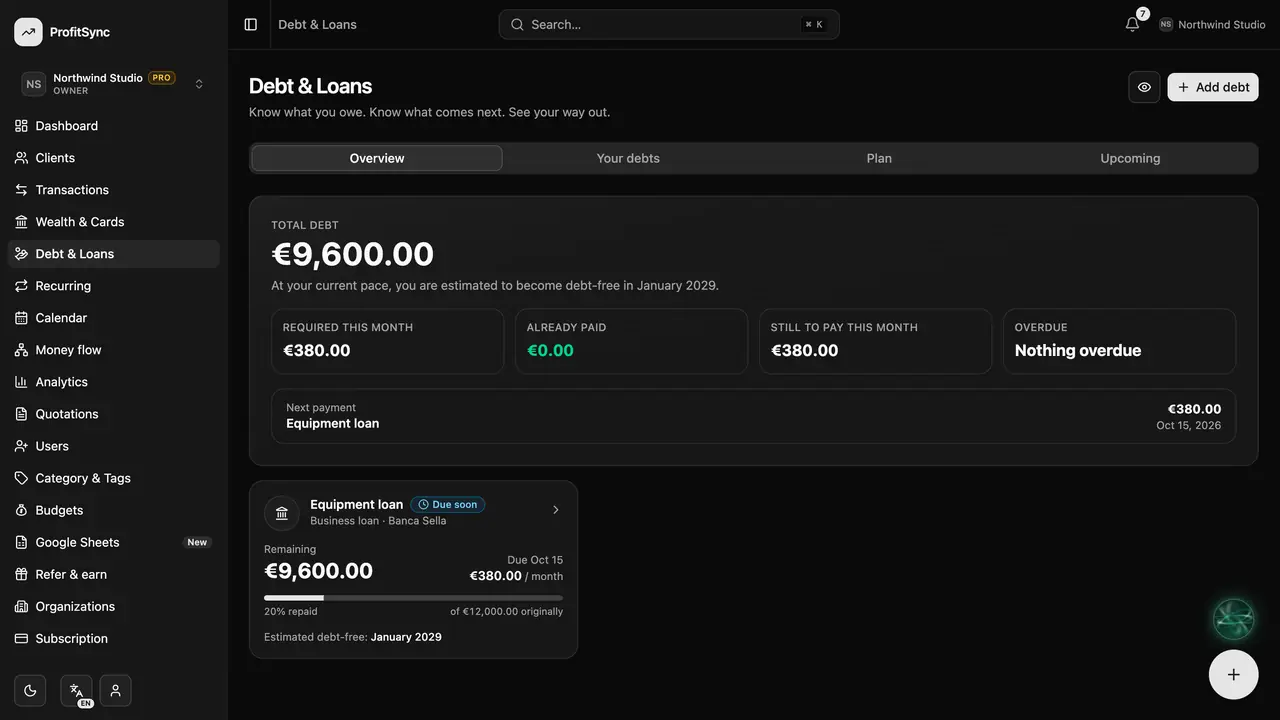 Debt & loans — step 1: Open Debt & Loans
