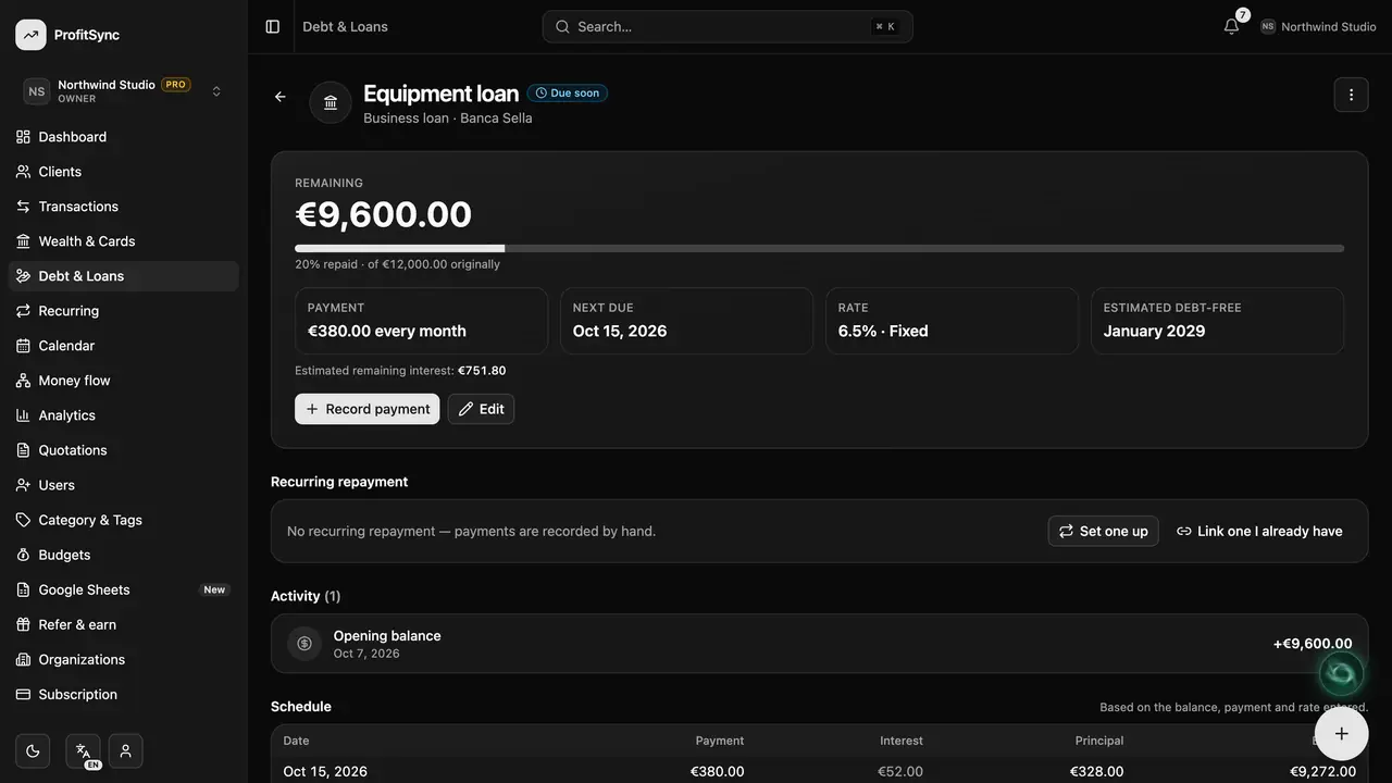 Debt & loans — step 3: Record payments