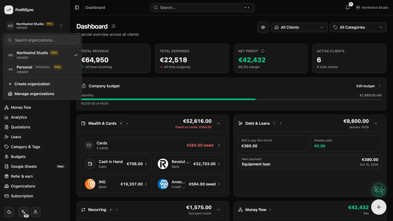 Getting started with ProfitSync — step 1: Pick personal or business