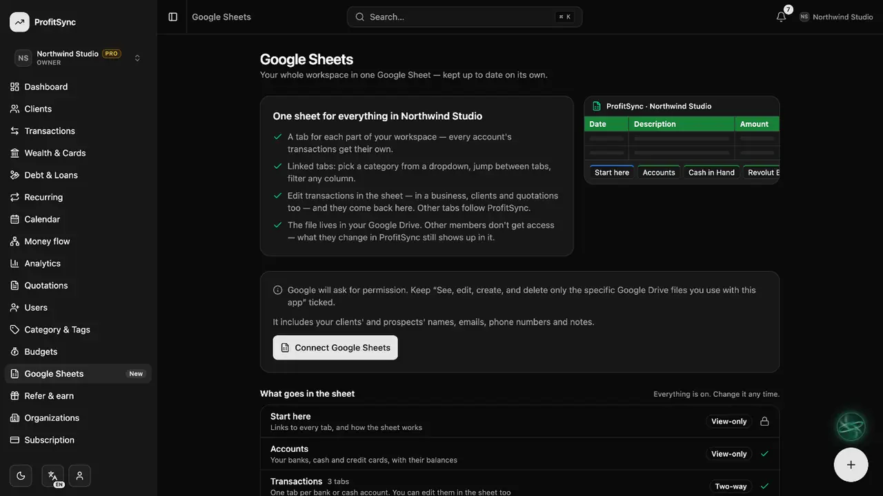 Google Sheets sync — step 1: Open Google Sheets