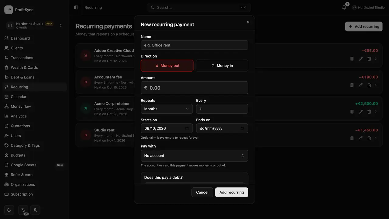 Recurring payments — step 2: Add a recurring payment