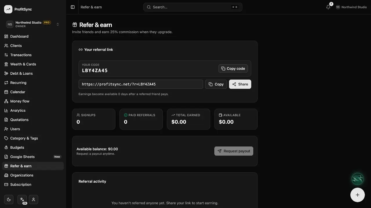 Refer & earn — step 1: Open Refer & earn