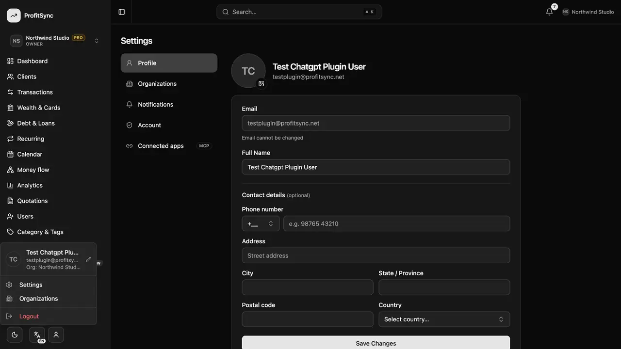 Settings & profile — step 1: Open Settings