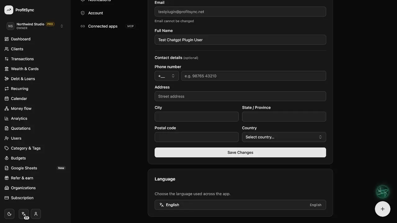Settings & profile — step 3: Choose language and theme