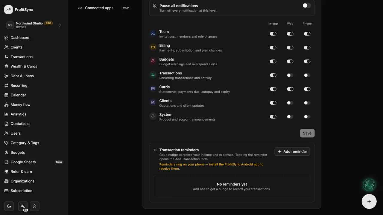Settings & profile — step 4: Tune notifications