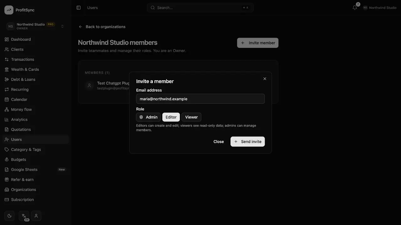 Workspaces & team — step 4: Invite your team
